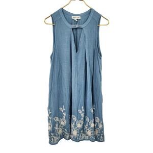 Tassels N Lace Blue Embroidered Sleeveless Shift‎ Dress Large Blue White